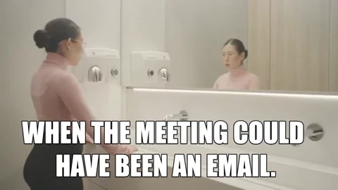 GIF of a woman yelling  and thinking about the meeting that could have been an email