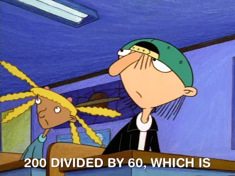Cartoon characters in math class being asked to divide 200 by 60. They look confused.