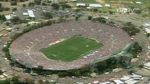 A soccer stadium in bird's eye view.