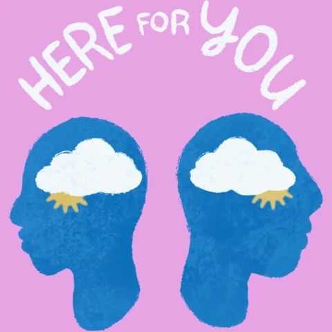 Two heads with a rainbow displaying the message: 