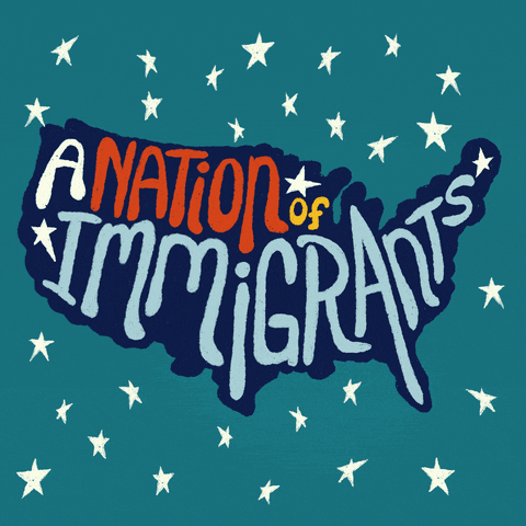 An infographic. A map of the USA with the text 'A Nation of Immigrants'