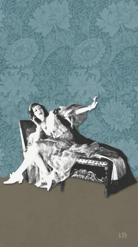 Cartoon of a Victorian woman seated on a chez lounge. Caption reads 
