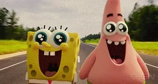 Spongebob Squarepants and Patrick laughing in front flashing through world monuments GIF