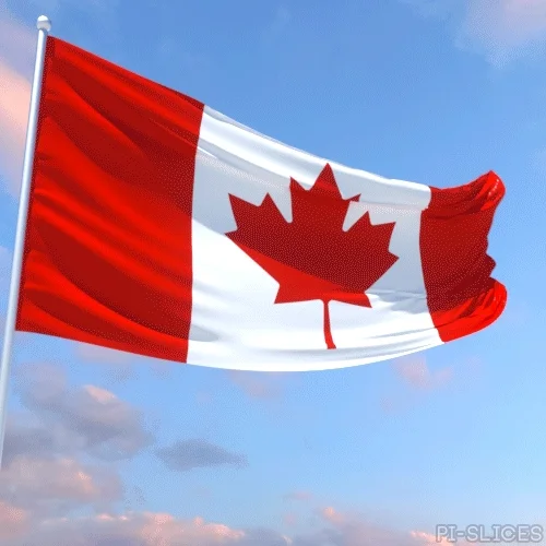 Canadian flag waving in the wind with a fair sky in the background