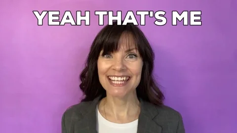 A happy woman says, "Yeah that's me." A finger points at her.