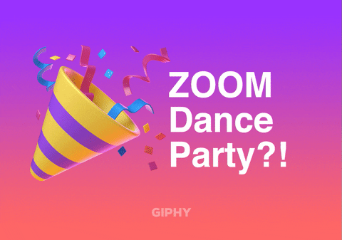 A celebration emoji spraying confetti. The text reads, 'Zoom dance party!'