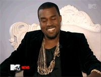 Kanye West going from a smile to a frown