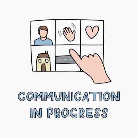 A PEC board with a finger pointing to an image on the board. The text reads 'communication in progress'.