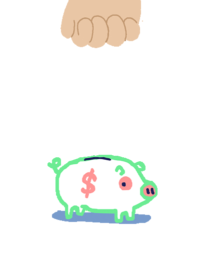 cartoon gif of hand adding money to a piggy bank