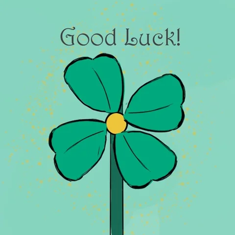 A four leaf clover spinning on its stem. The text reads: 