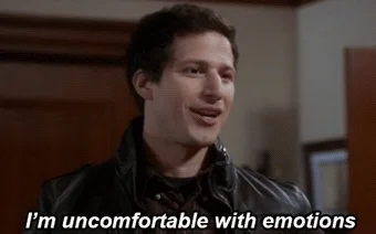 Andy Samberg looking uncomfortable with text that reads, 