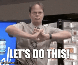 Man in a tie stretching arm in determination and letters saying