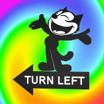 A smiling cat on a sign that says. 'If things don't go right, turn left.'