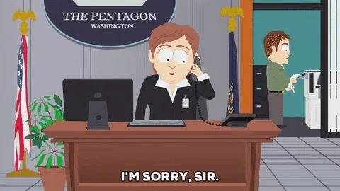 A South Park cartoon. A Pentagon official at a desk says over the phone, 