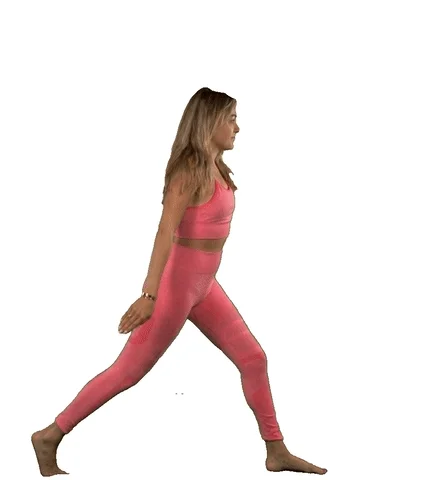 A woman moving through yoga poses quickly.