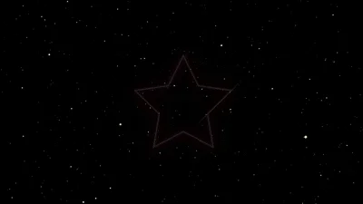 A series of 5-point stars with pink outlines appear in outer space.
