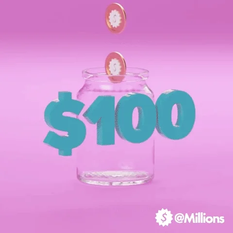 Coins dripping into jar.