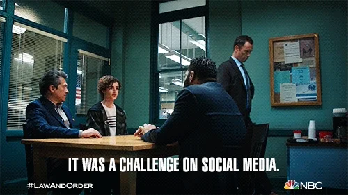 A scene in Law & Order. A young person tells detectives, 'It was a challenge on social media.'