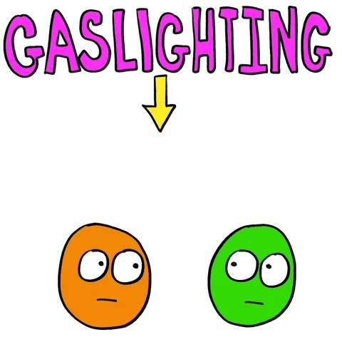An animation showing gaslighting in relationships. On person tells another 