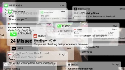 Notifications flooding a person's computer screen.