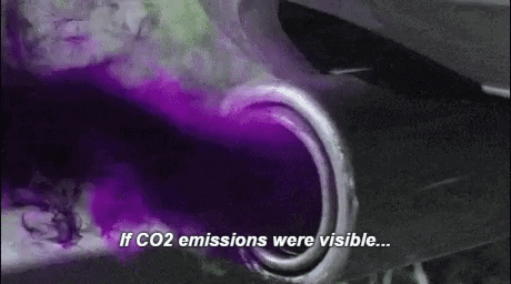 Plane flying with purple CO2 emissions