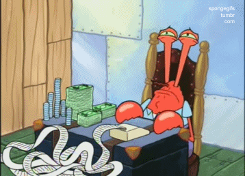 A lobster accountant crying over a pile of receipts and money