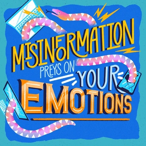snake traveling through text that says, 'misinformation preys on your emotiona.'