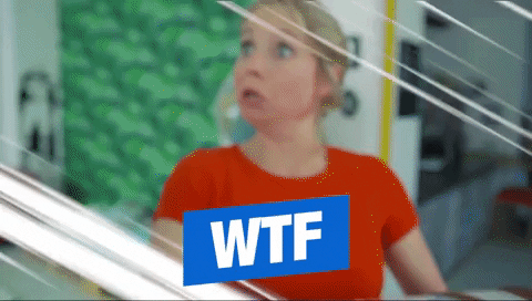 Woman looking shocked with the letter 'WTF' overlaid on top.