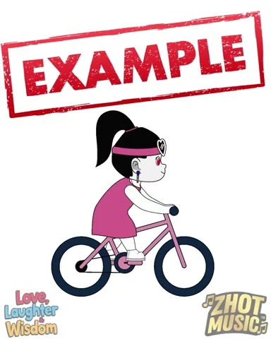 A woman biking. The word "example" is stamped on the wall above her.