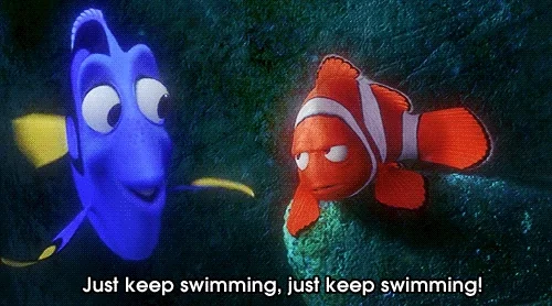 Dory (angel fish) and Nemo (Clown fish) from Finding Nemo, captioned with 
