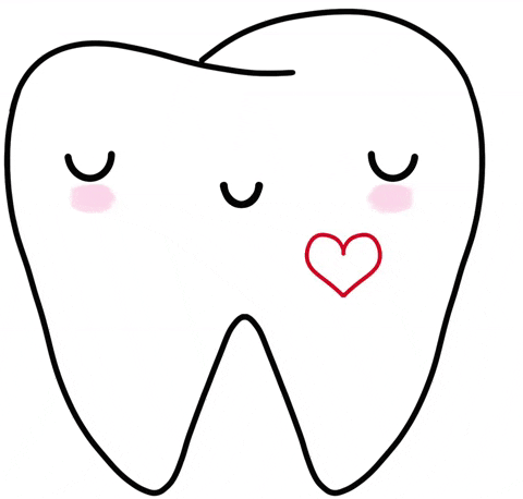 An animation of a smiling tooth with a heart on it