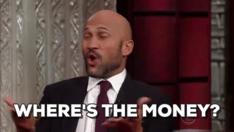 A man shrugs and asks, "Where's the money?"