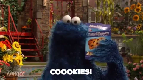 Cookie Monster screaming 'Cookies!'