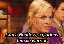Leslie in a Girl Scout uniform, saying 'I am a Goddess, a glorious female warrior.'