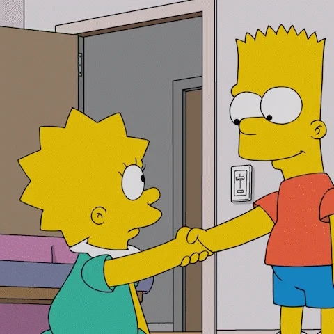 Lisa Simpson shakes hands with Bart, then sanitizes her hand. 