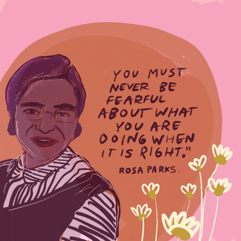 A drawing of Rosa Parks, with the following words: 