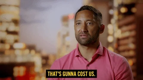 A man shakes his head and says, 'That's gonna cost us.' React Nrl GIF by Celebrity Apprentice Australia