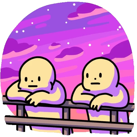 Two people standing side by side. One person asks, 