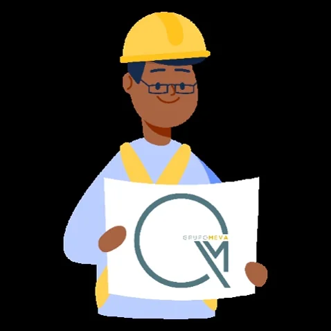 Cartoon type image of a man wearing a hardhat and displaying a document.