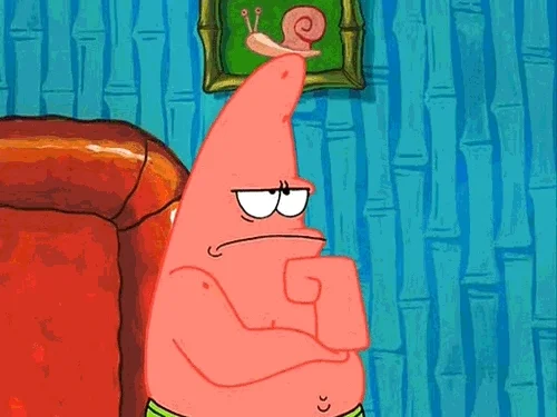 Cartoon image from Spongebob showing Patrick and Spongebob deep in thought. 