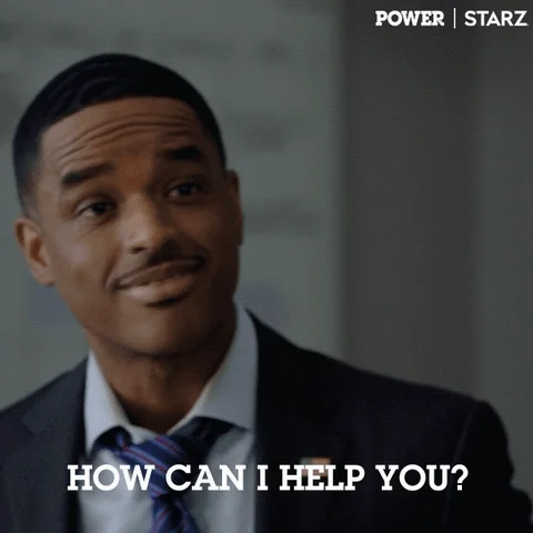 A salesperson asks, "How can I help you?"