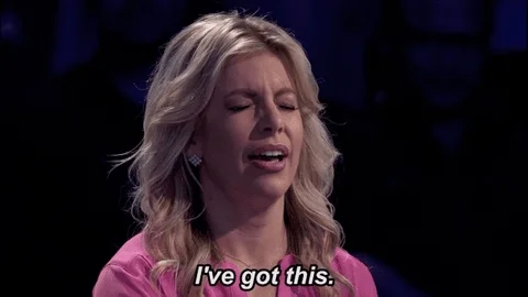 A woman closes her eyes and says, "I've got this."