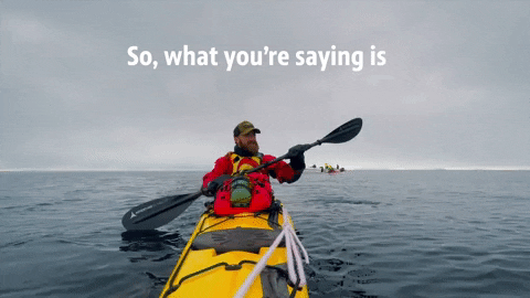 A kayaker in the ocean says, 'So what you're saying is that's really just the tip of the iceberg.'