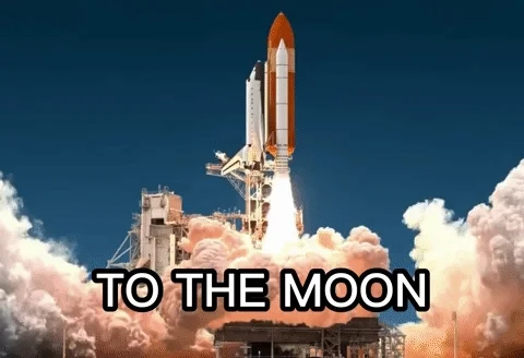 NASA Space Shuttle launch with text 'TO THE MOON'.