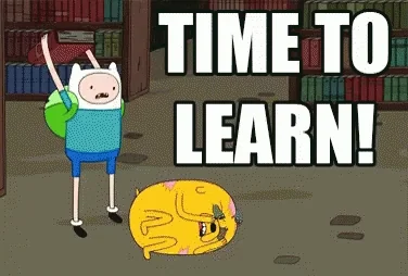 Finn the Human from Adventure time hitting Jake the Dog with a book. The text reads: 
