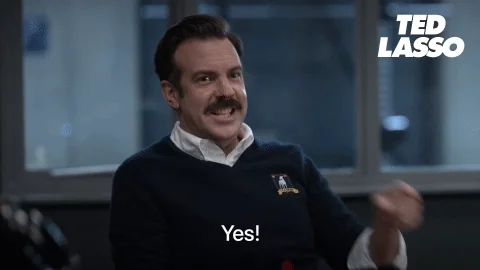 Jason Sudeikis as Ted Lasso saying, 