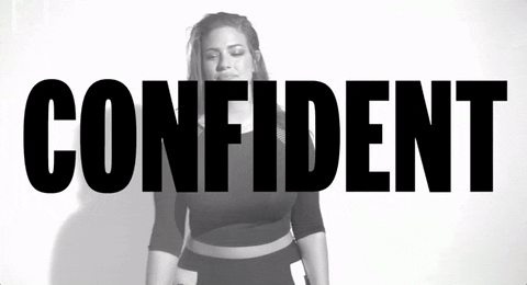 Woman overlaid with the word 'confident'