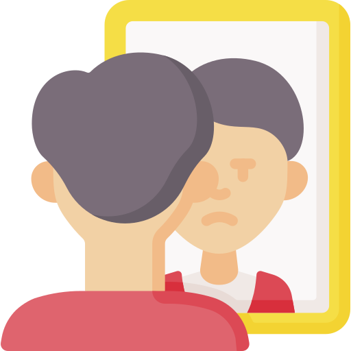 Upset man looking into mirror