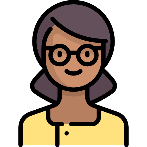 A girl with glasses whose hair is tied back, wearing a yellow top and smiling gently.