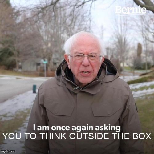 Meme of Bernie Sanders with text that says, 